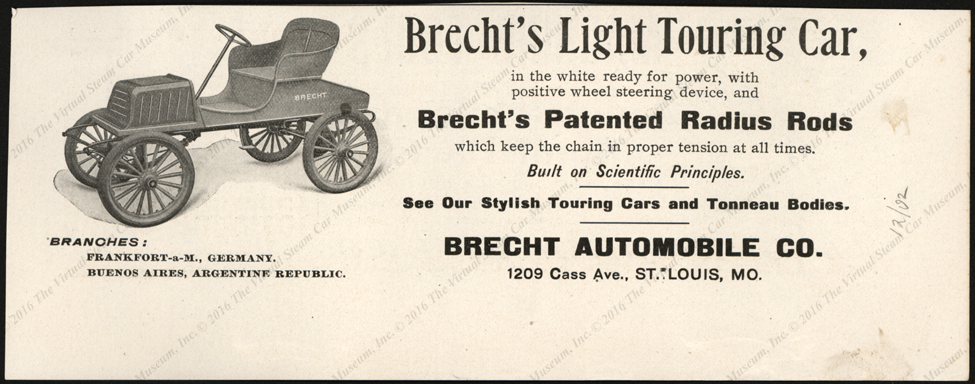 Brecht Automobile Company, Magazine Advertisement, December 1902, Horseless Age